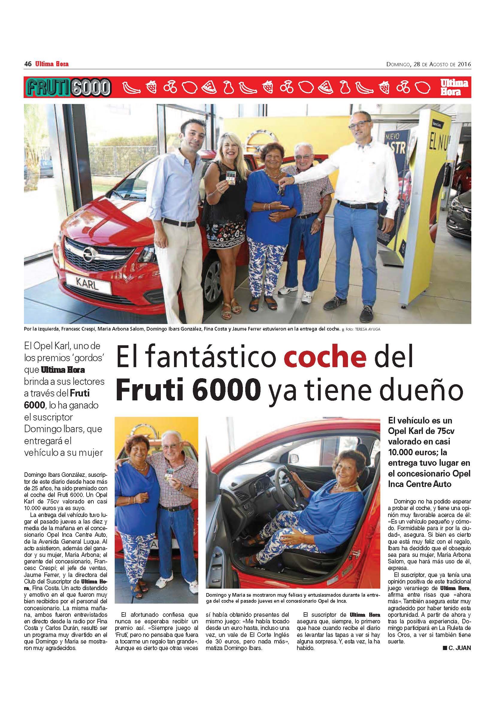 OPEL Inca Centro Auto hace entrega del Opel Karl en el Fruti 6000 de Ultima Hora OPEL Inca Centro Auto hace entrega del Opel Karl en el Fruti 6000 de Ultima Hora