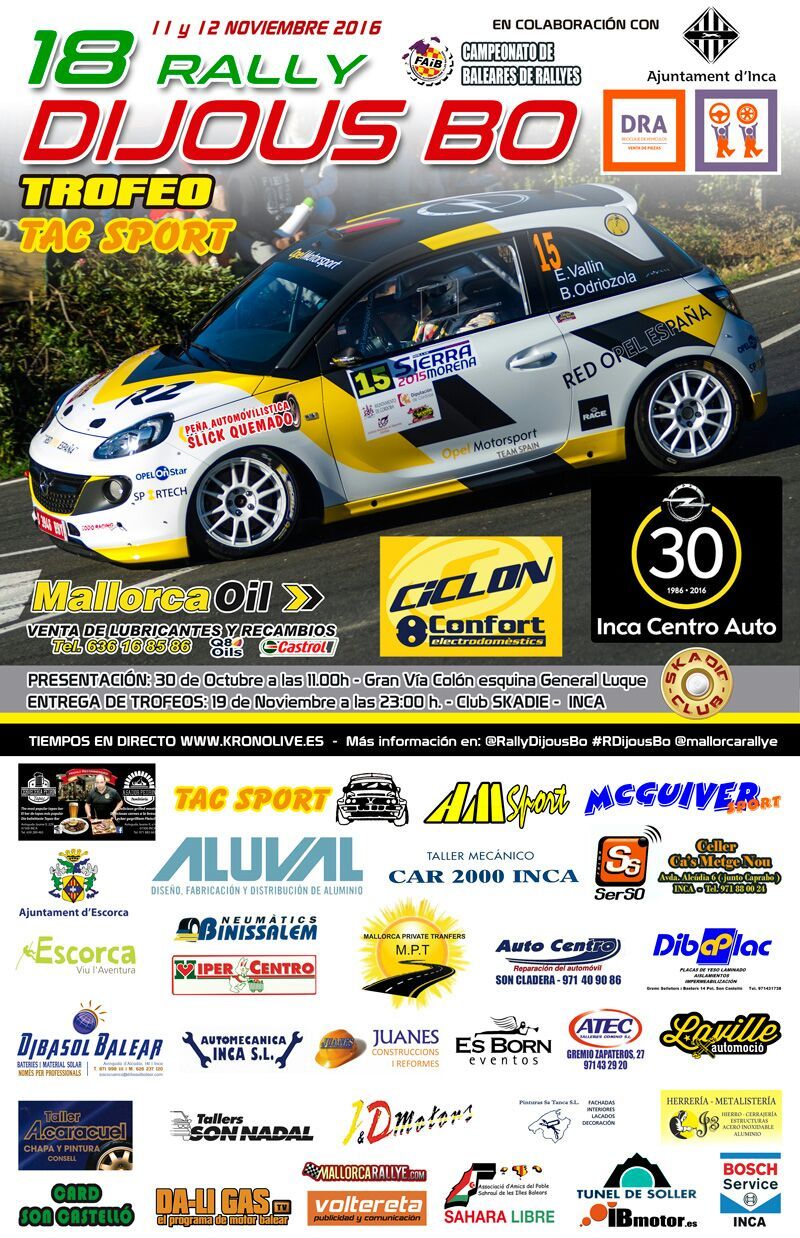 OPEL Inca Centro Auto patrocina el 18º Rally Dijous Bo OPEL Inca Centro Auto patrocina el 18º Rally Dijous Bo